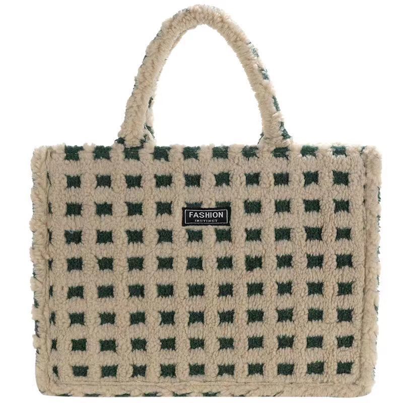 Hierscht a Wanter Karoéiert Tote Villsäiteg Plüsch Portabel Fräizäit Léierpersonal Handtasche Droen Sortie Pendlertasch_voghion.com