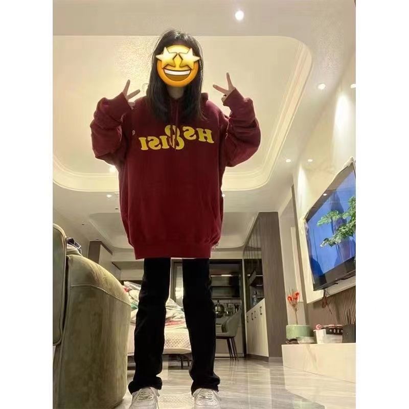 美式復古oversize連帽衛衣女春秋冬薄款寬鬆hiphop慵懶風加絨外套