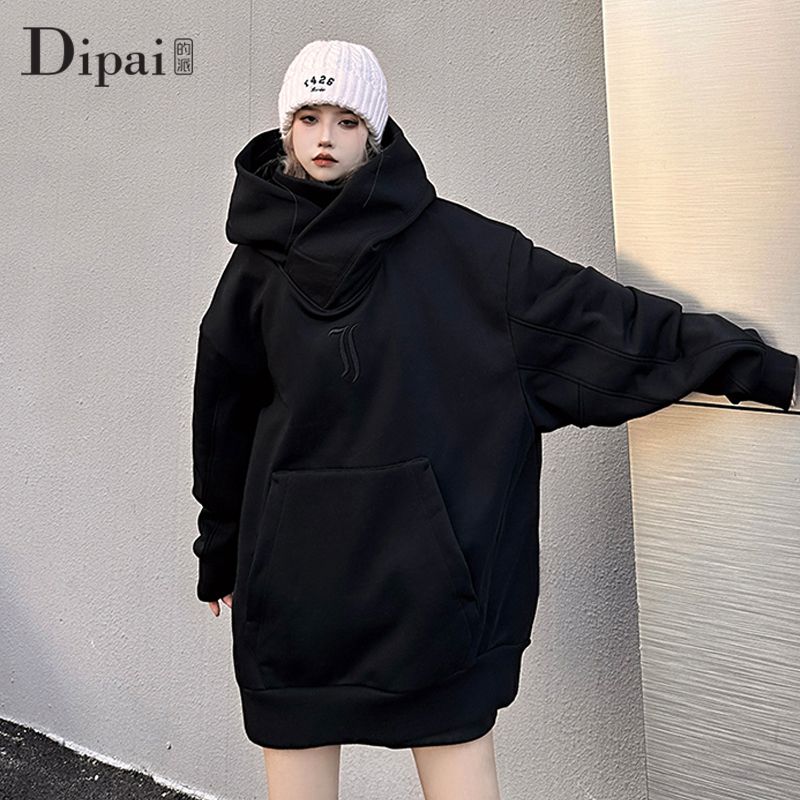 Dipai 美式潮牌机能风外套卫衣女小众设计感高领宽松连帽社恐上衣