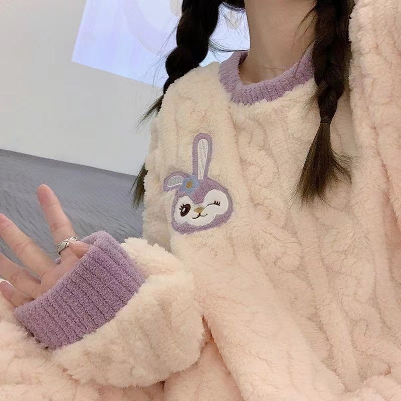 珊瑚絨睡衣女秋冬季加厚加絨保暖可愛星黛露法蘭絨家居服可外穿