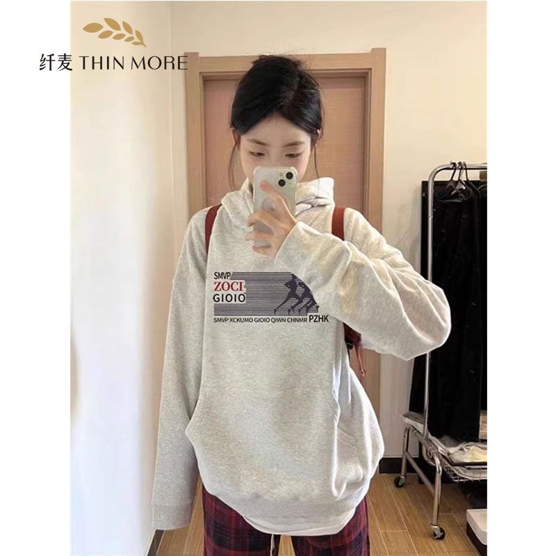 纖麥380G重磅純棉美式復古連帽衛衣女秋冬寬鬆2023新款上衣外套潮