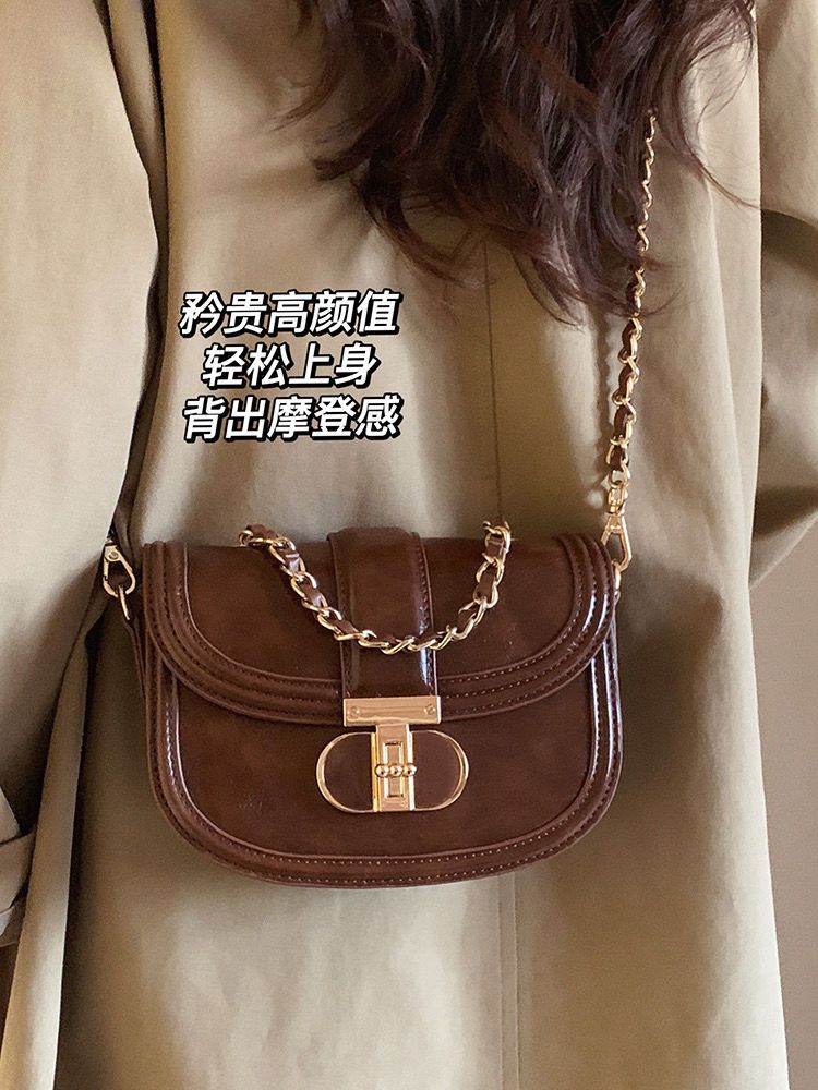 迪克酒廊馬鞍包斜挎包2024新款通勤包包女鏈條單肩包