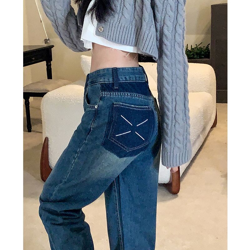 牛仔褲女春秋時尚新款高腰寬鬆顯瘦顯高拖地長褲子百搭直筒闊腿褲