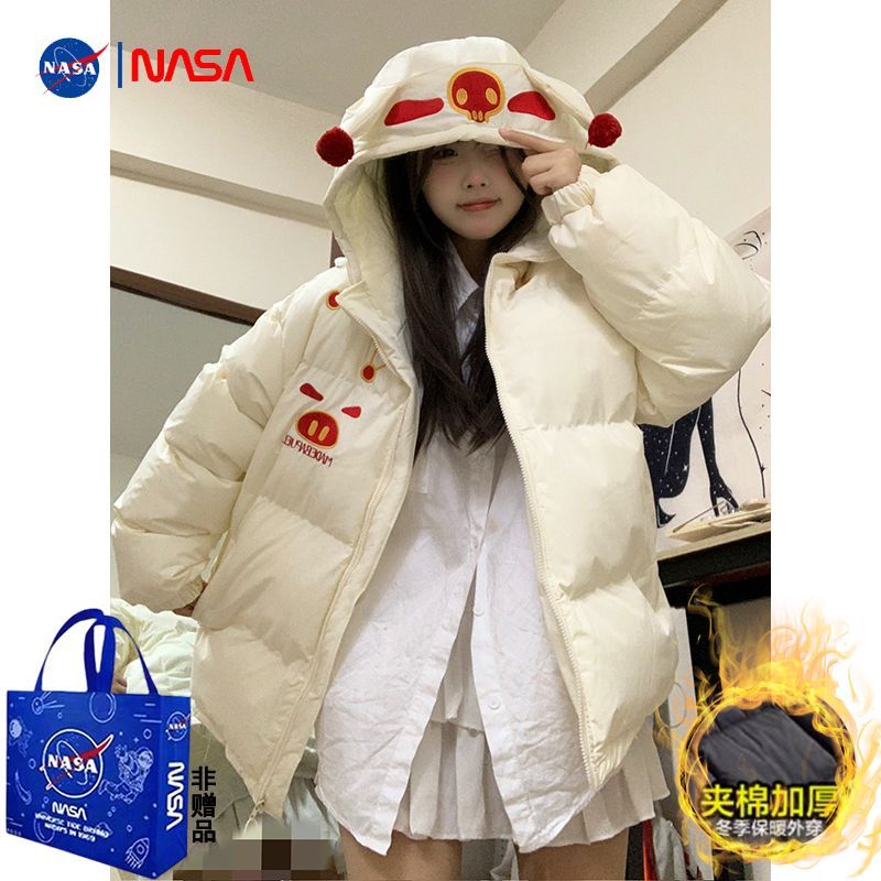 NASA聯名美式vintage加厚連帽麵包服女寬鬆hiphop豬豬俠卡通棉衣