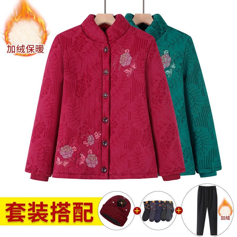 老年人冬裝女媽媽加厚短款棉服外套奶奶加絨保暖棉襖老太太小棉衣