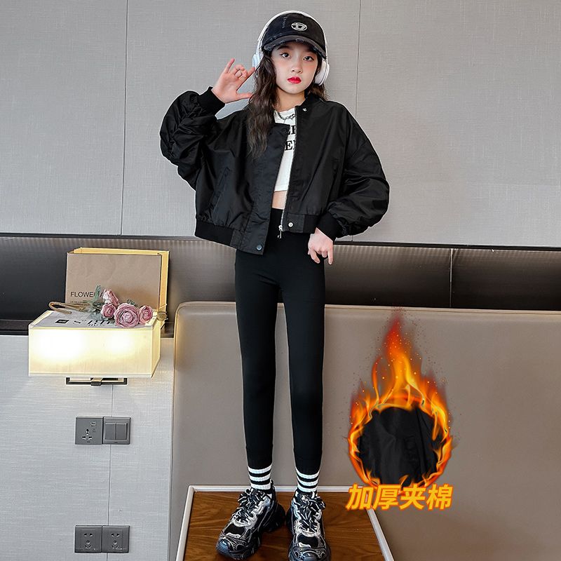 女童秋冬外套2023新款兒童洋氣冬季加棉開衫夾克女孩爆款百搭上衣