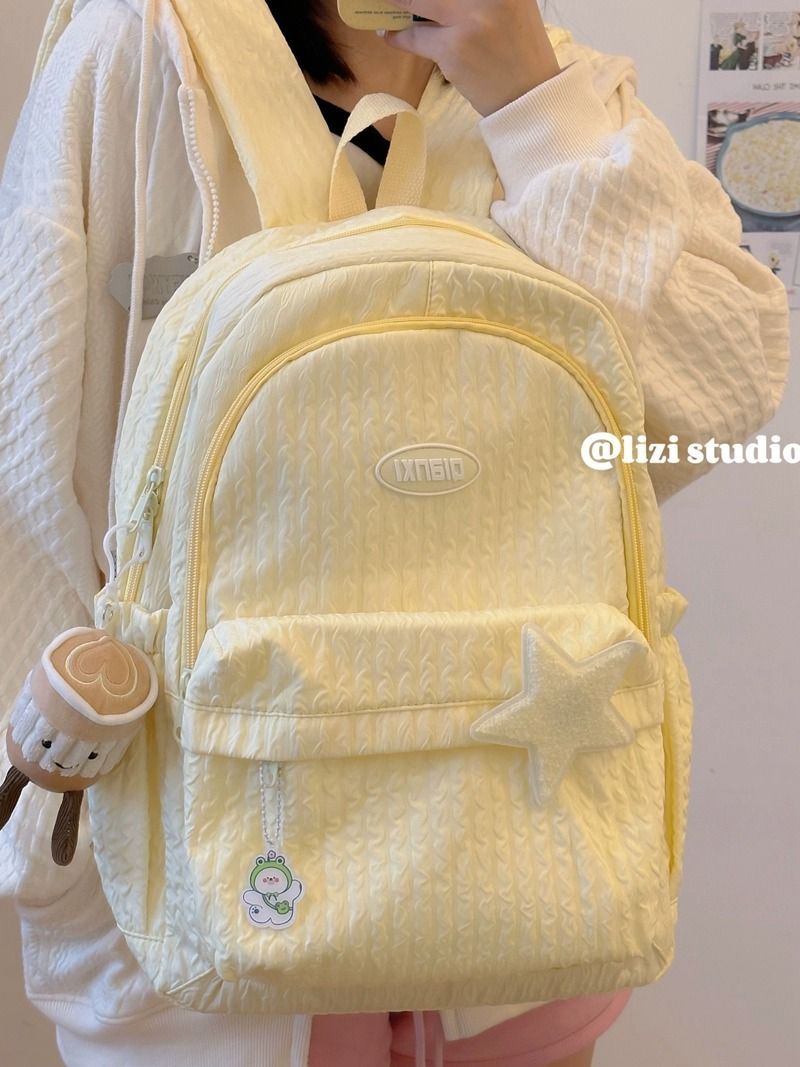 小眾設計簡約雙肩包女大學生初中生少女日系軟妹泡泡格高顏值書包