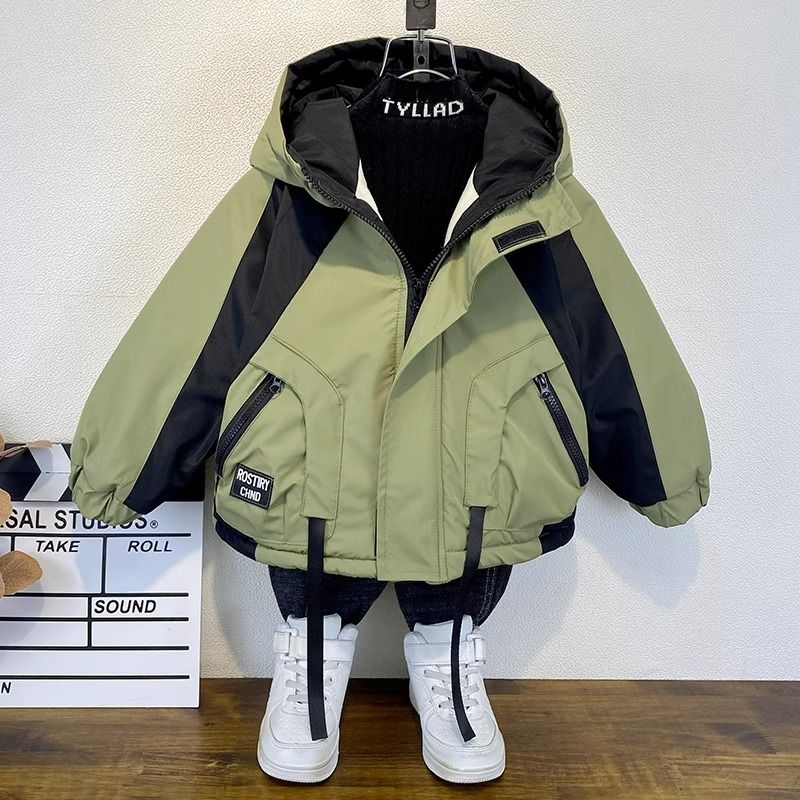男童加絨秋冬外套2023新款洋氣兒童冬季棉衣時髦帥寶寶派克服上衣