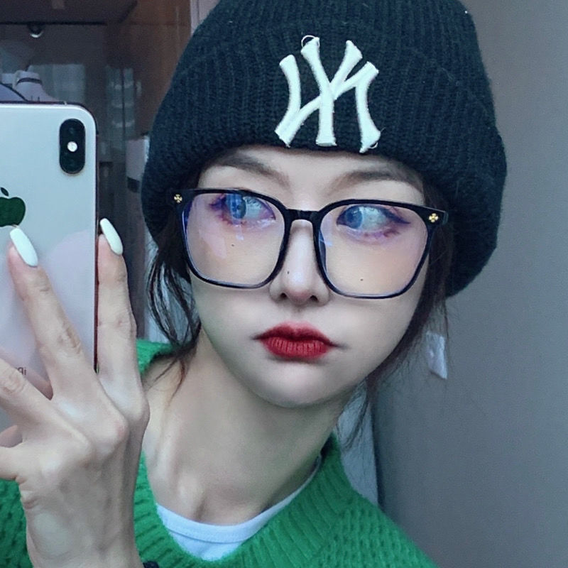 No-makeup internet celebrity blue light glasses with degree myopia glasses myopia radiation protection black frame student flat mirror frame male trend