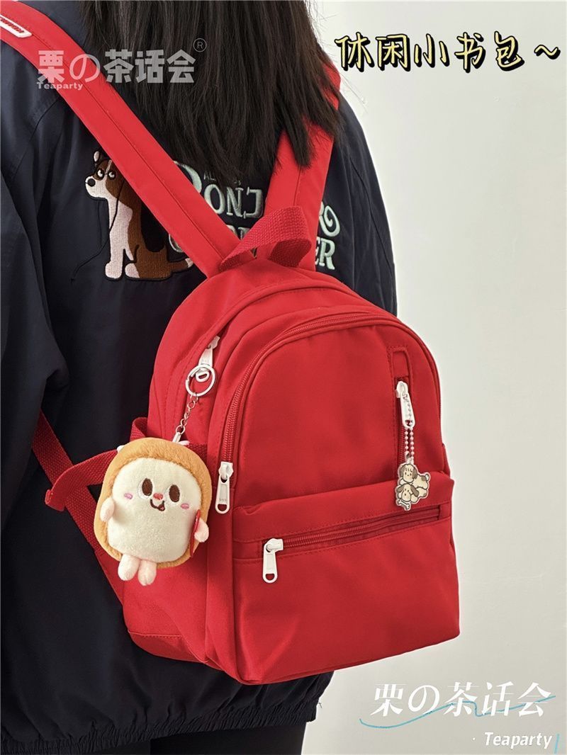 紅色小背包輕便迷你旅行小型書包 日系ins大學生休閒小號雙肩包女