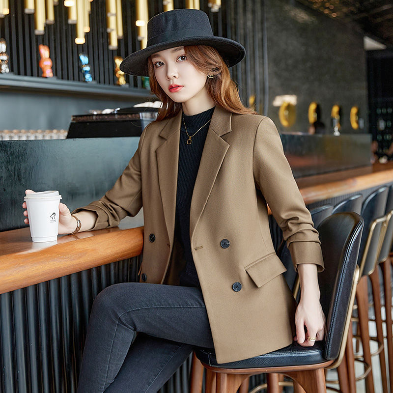 Brown casual suit jacket for women autumn and winter 2023 new high-end fashion slim temperament women's suit top