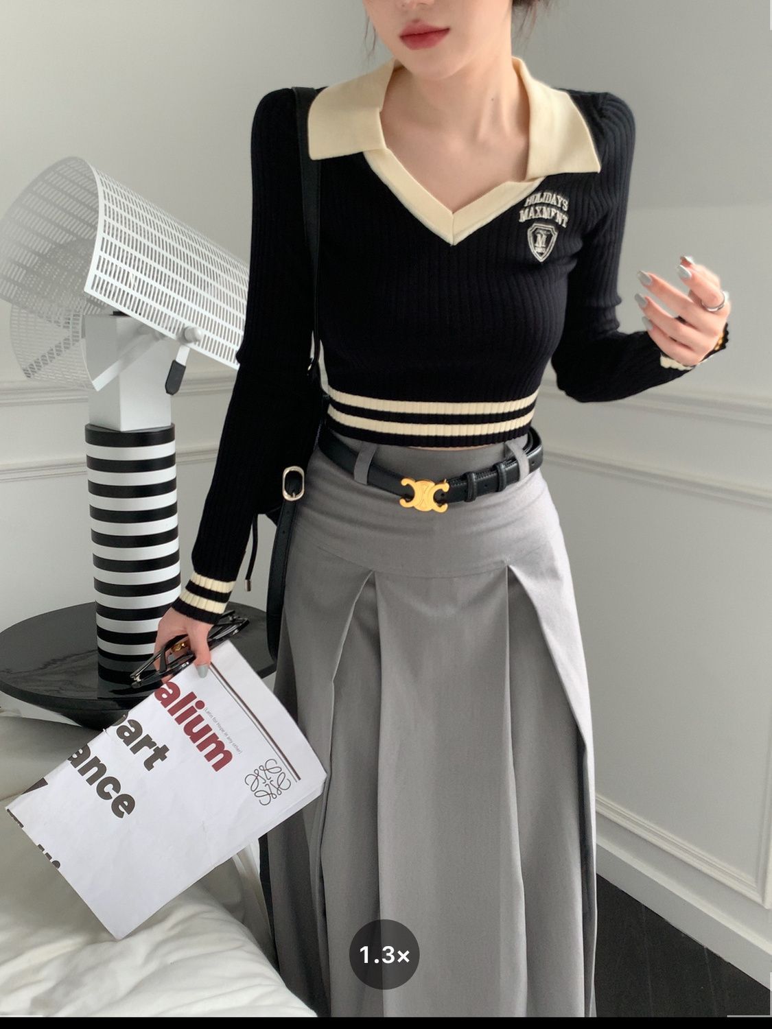 正肩polo領長袖t恤女春秋冬內搭打底衫修身顯瘦辣妹短款緊身上衣