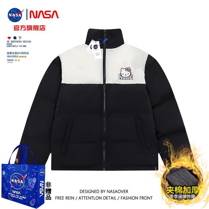 NASA聯名加絨加厚重磅拉鏈棉服男女美式ins凱蒂貓印花寬鬆麵包服
