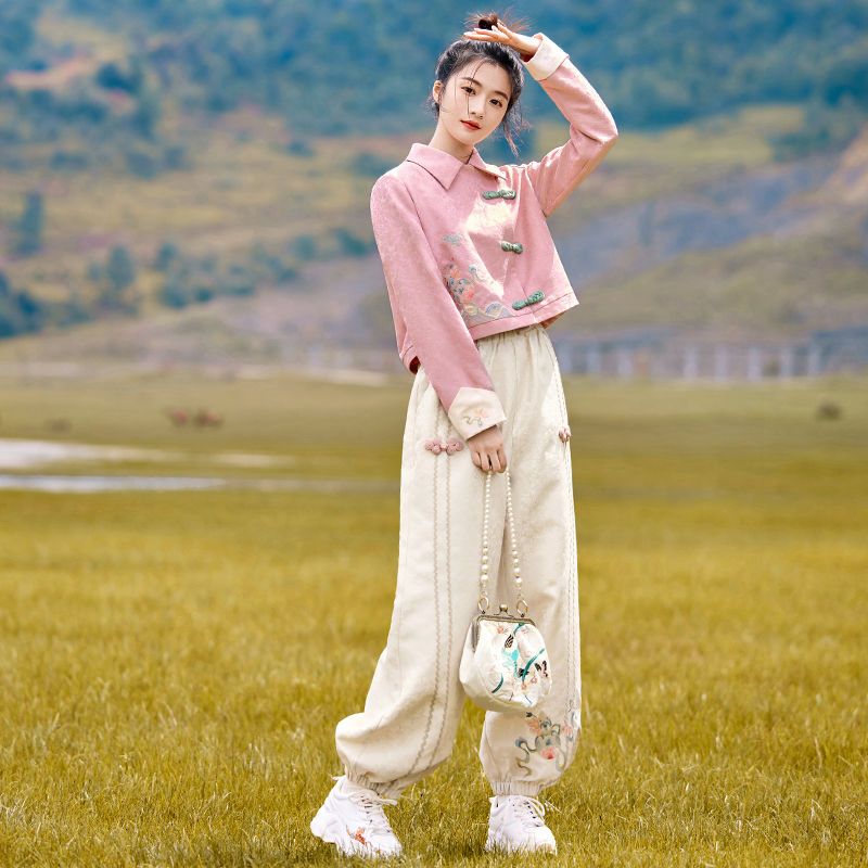  New Chinese Style Original Ethnic Style Embroidery Fashion Suit Women's National Style Jacket Casual Pants Two-piece Set Autumn Women
