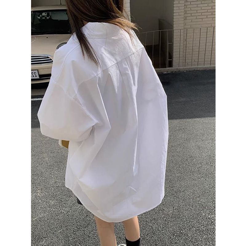 白襯衫女秋裝2023年新款內搭疊穿襯衣寬鬆休閒簡約慵懶風外搭上衣