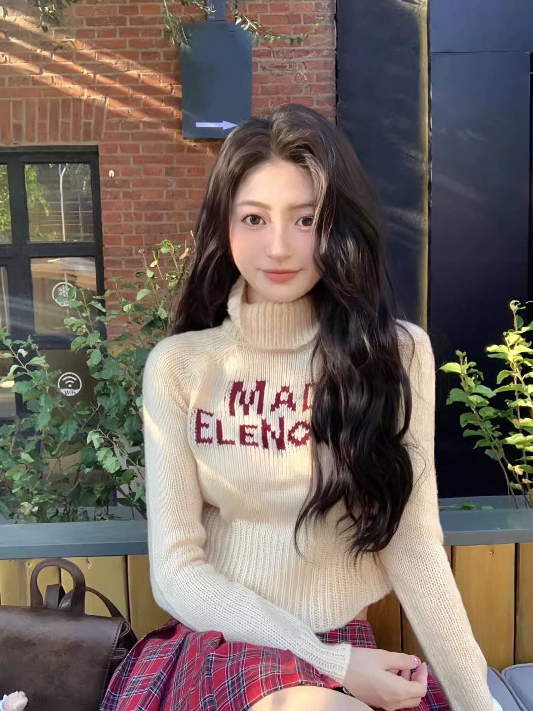 美式短款字母提花高領毛衣女春秋修新款身顯瘦百搭套頭針織衫潮