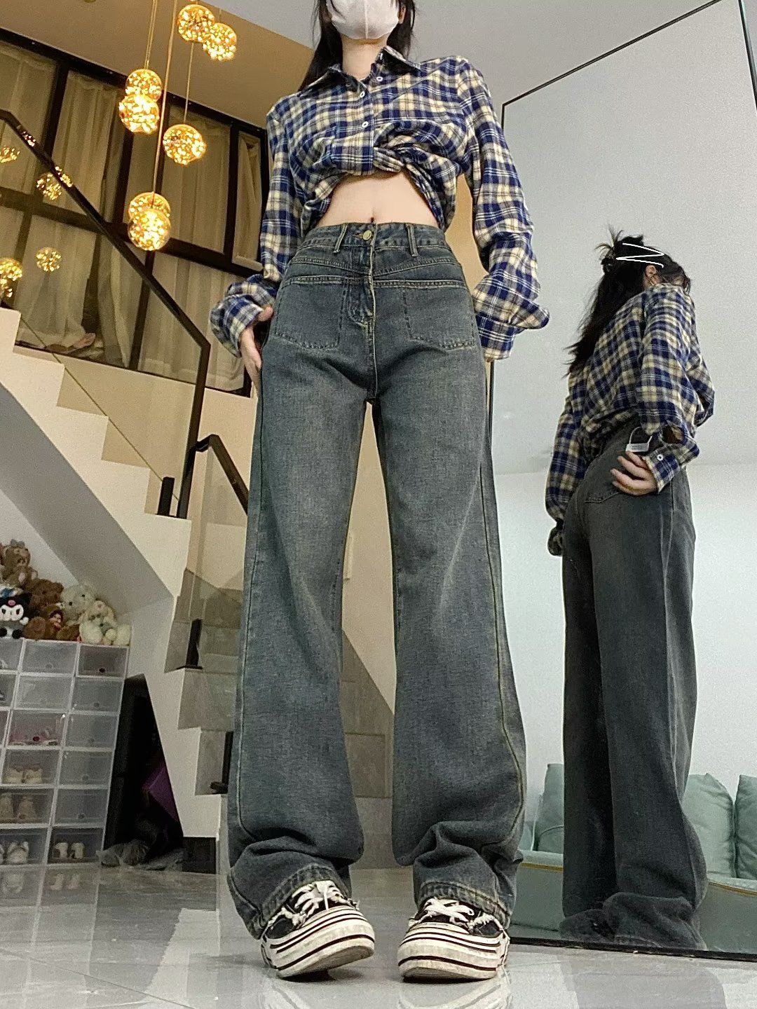 大碼胖MM高腰闊腿牛仔褲女秋冬2023新款韓版顯瘦寬鬆垂感直筒長褲