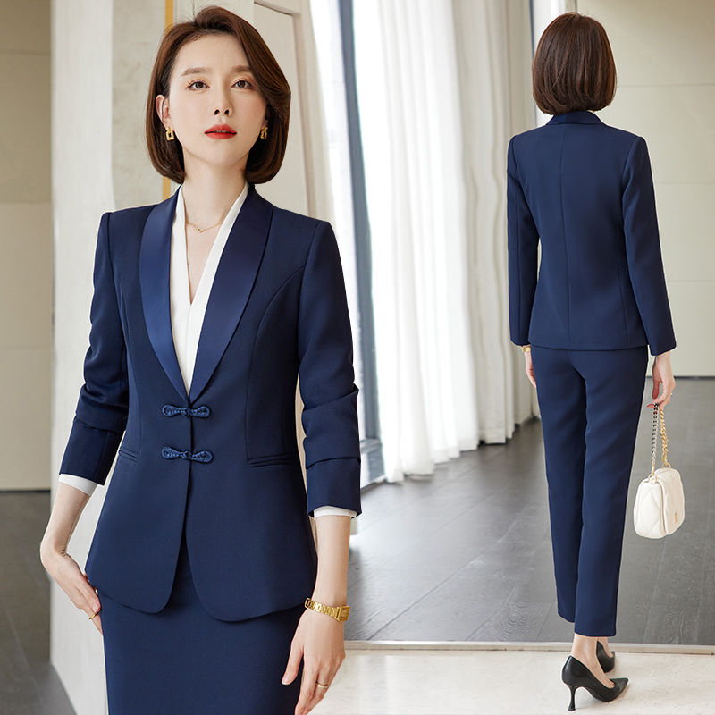 Chinese-style buttoned suit suit, women's business attire, Chinese style etiquette reception, Yingbin jewelry store sales department work clothes