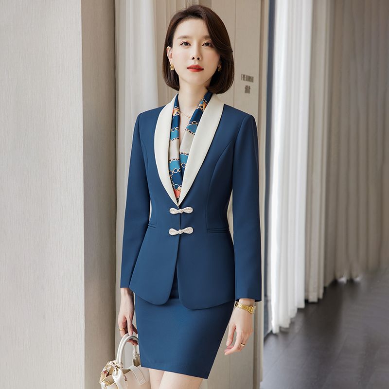 Chinese-style buttoned suit suit, women's business attire, Chinese style etiquette reception, Yingbin jewelry store sales department work clothes
