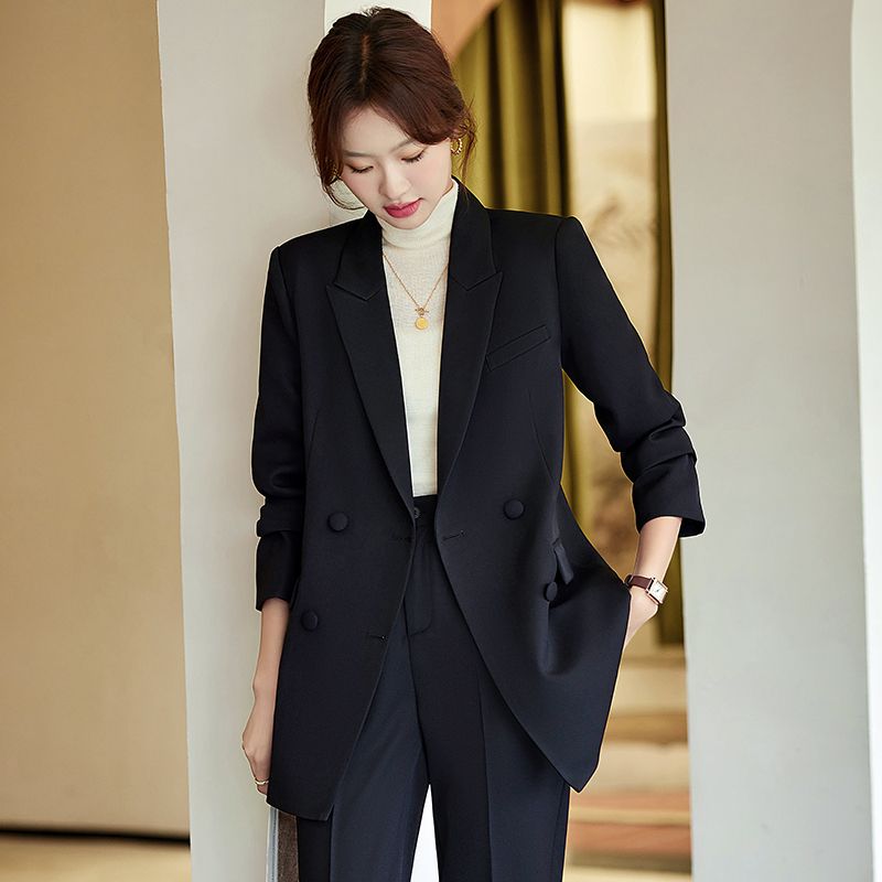 黑色小西裝套裝女秋冬2023新款氣質女神范休閒職業裝寬鬆西服外套