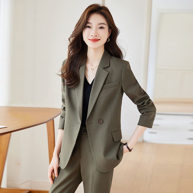 灰綠色西裝外套女秋冬韓版時尚休閒高級感氣質通勤職業裝西服套裝