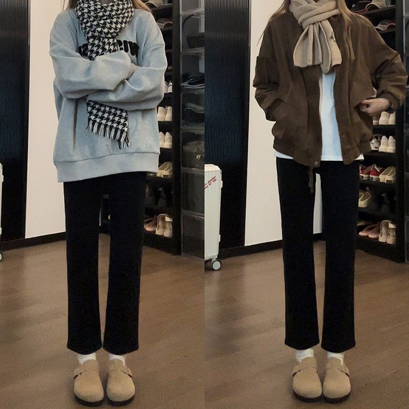 黑色九分直筒牛仔褲女秋季新款復古高腰修身彈力顯瘦百搭煙管褲子