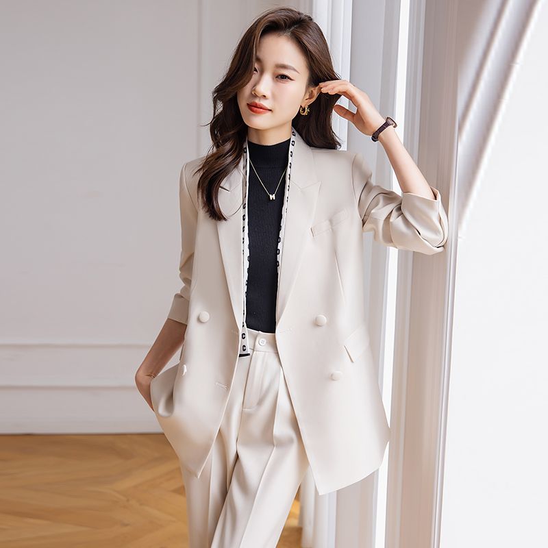 高級感白色西裝套裝女秋冬2023新款高端職業裝氣質女神范西服外套