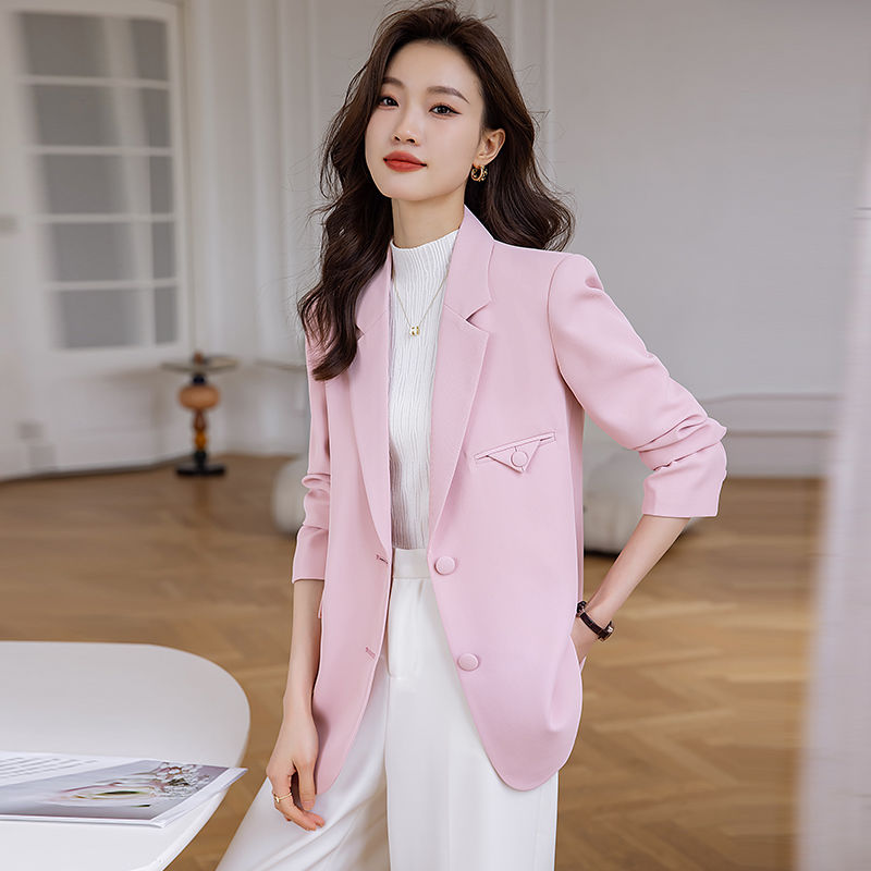 粉色西裝外套女秋冬季2023新款高級感小個子氣質女士休閒西服上衣