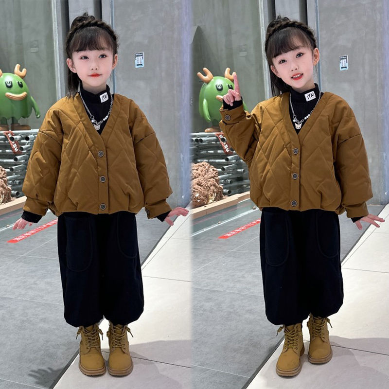 女童秋冬外套2023新款兒童加絨加厚棉服外穿網紅洋氣保暖冬季套裝