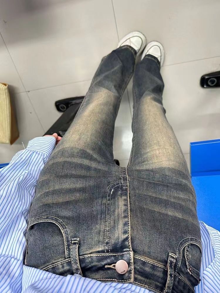 美式復古微喇叭牛仔褲女秋季新款高腰修身顯瘦辣妹拖地馬蹄褲子潮