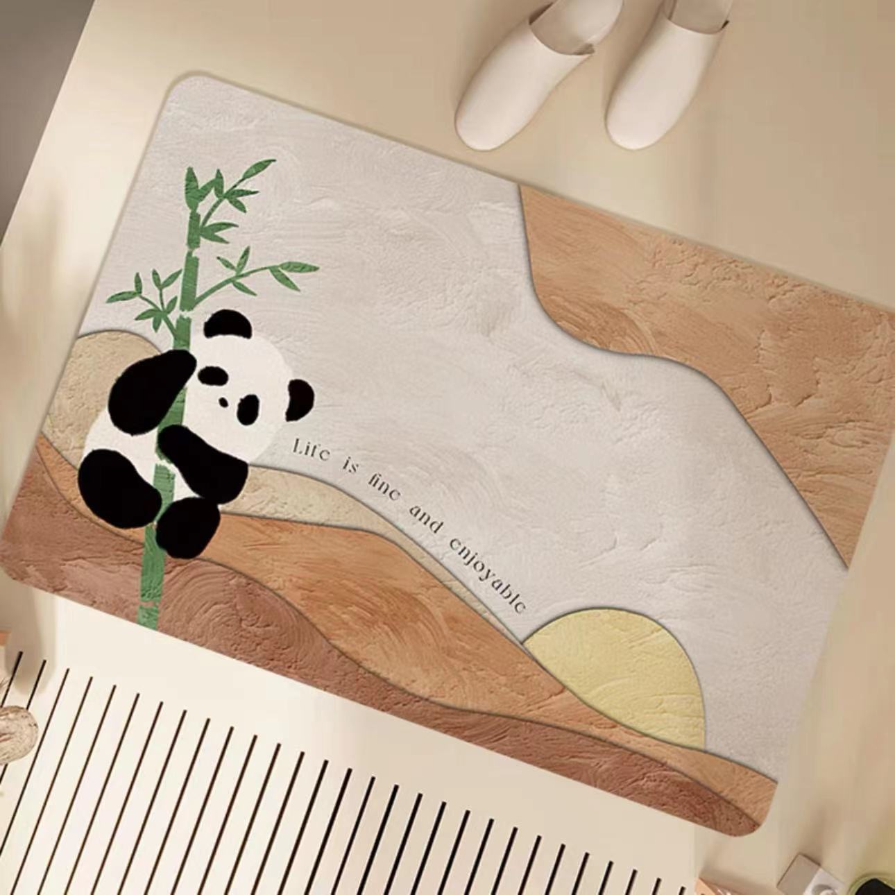 熊猫浴室地垫卫生间硅藻泥吸水垫子厕所门口防滑脚垫卫浴进门地毯