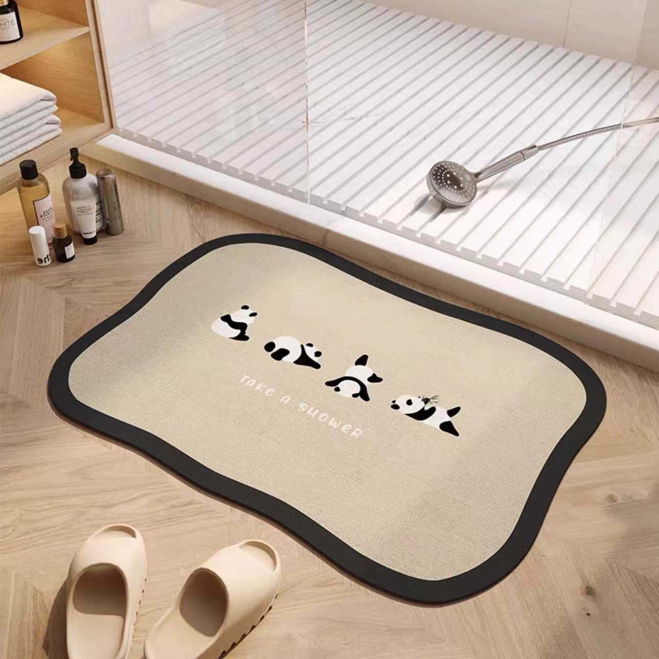 异形浴室专用硅藻泥吸水地垫卫生间淋浴间防滑垫卫浴脚垫熊猫地毯