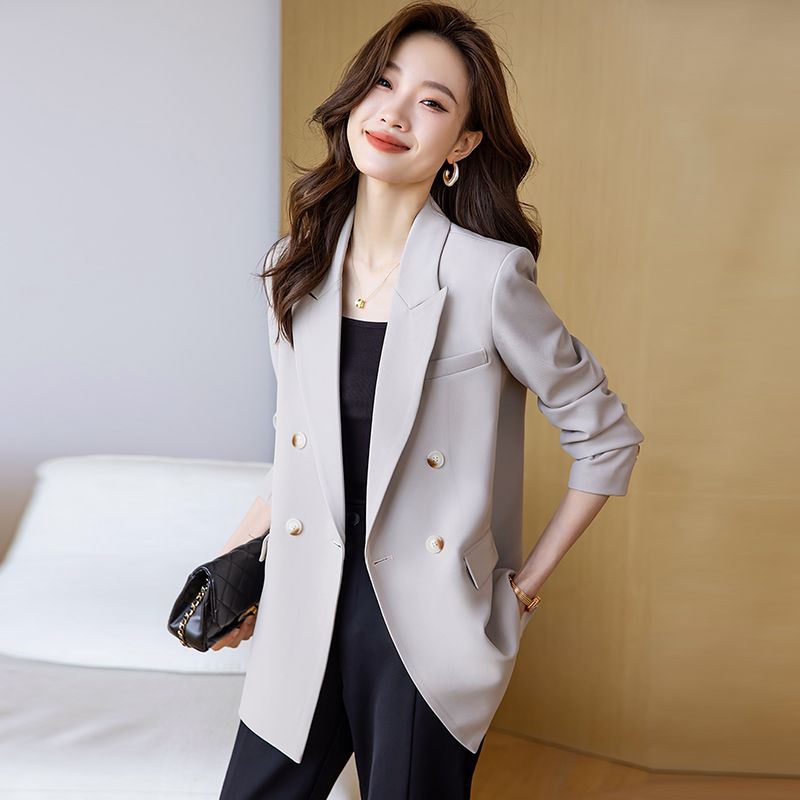 杏灰色小西裝外套女秋冬新款時尚高級感氣質小個子休閒西服上衣秋