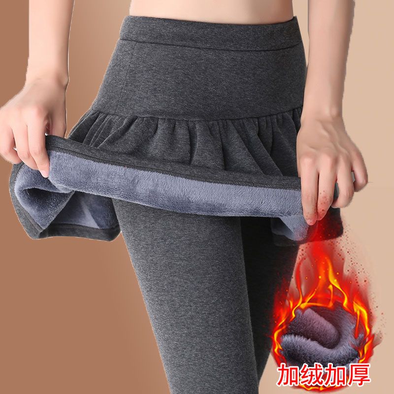 Velvet and thickened fake two-piece leggings for women, autumn and winter warm pants, large size fat mm one-piece pants skirt
