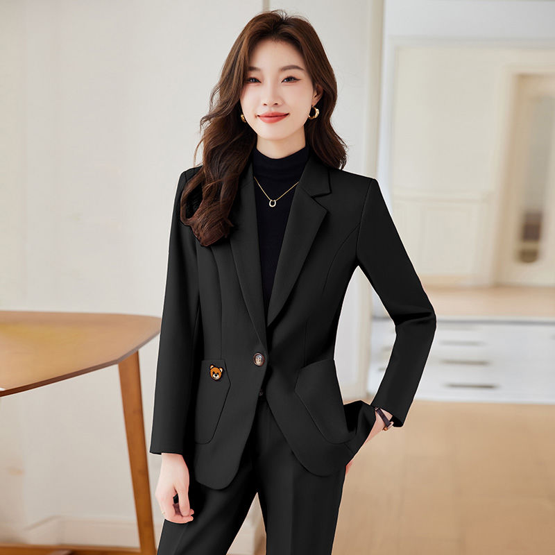 黑色西裝外套女秋冬2023新款高級感正裝小個子職業裝休閒西服套裝