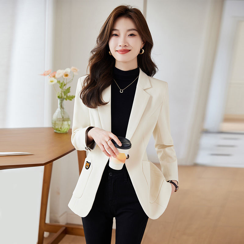 杏色西裝套裝女秋冬2023新款高級感小個子職業氣質女士小西服上衣