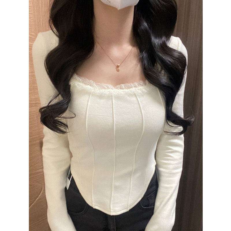 德絨純欲掛脖打底衫女魚骨設計感小眾加絨t恤春秋冬長袖內搭上衣