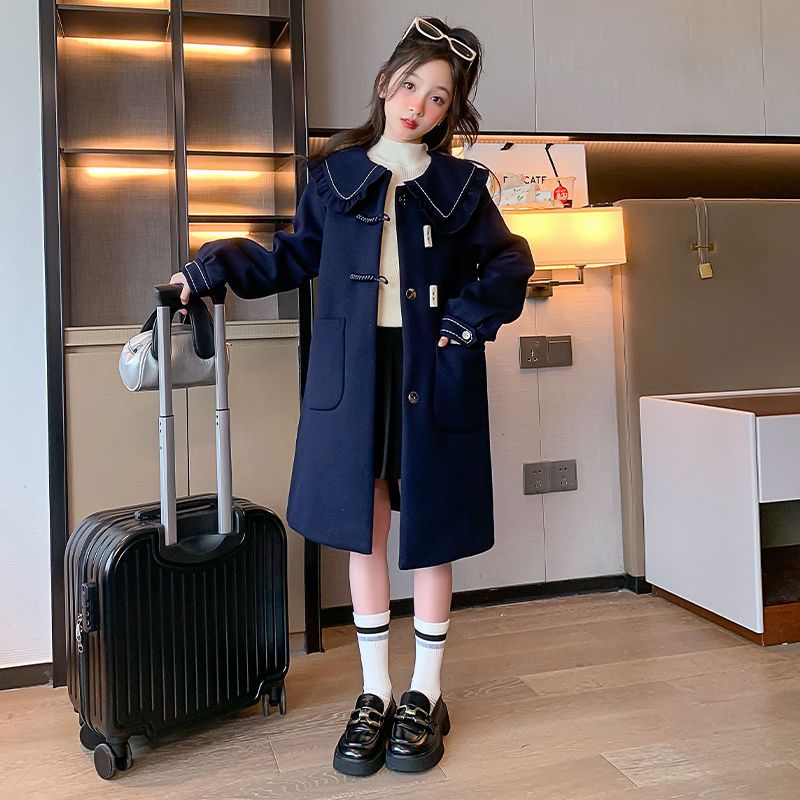 2023 new autumn and winter children's woolen women's warm mid-length Korean version loose slimming medium thick