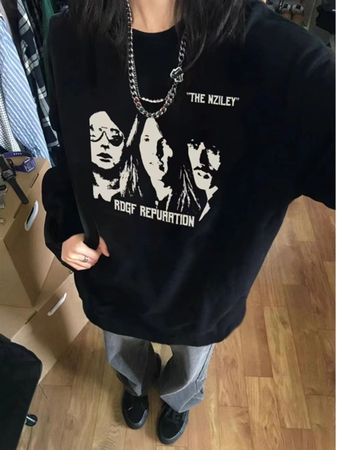美式復古秋冬季新款小眾設計感圓領衛衣女加絨加厚情侶衛衣男上衣