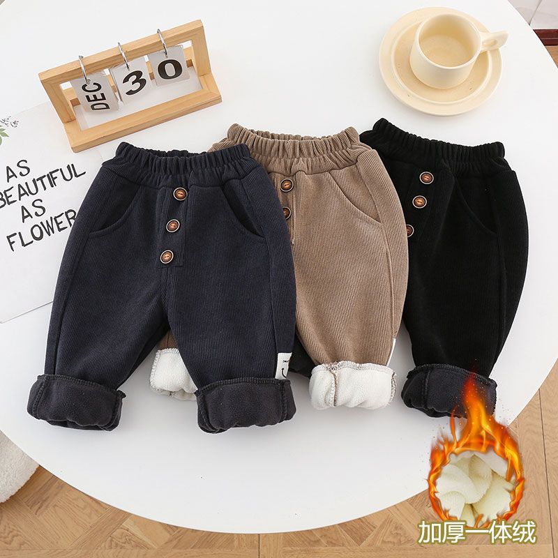 Boys' pants autumn and winter new children's velvet thickened casual pants baby one-piece velvet winter wear children's sports pants trendy