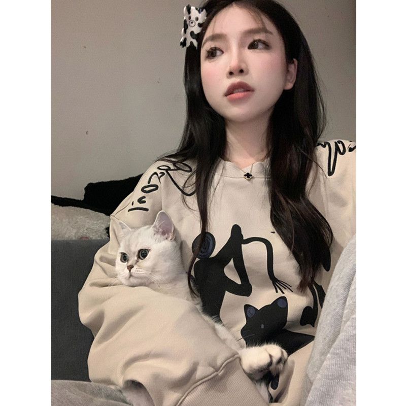 美式復古高街潮牌hiphop衛衣女春秋oversize寬鬆慵懶無帽薄款外套