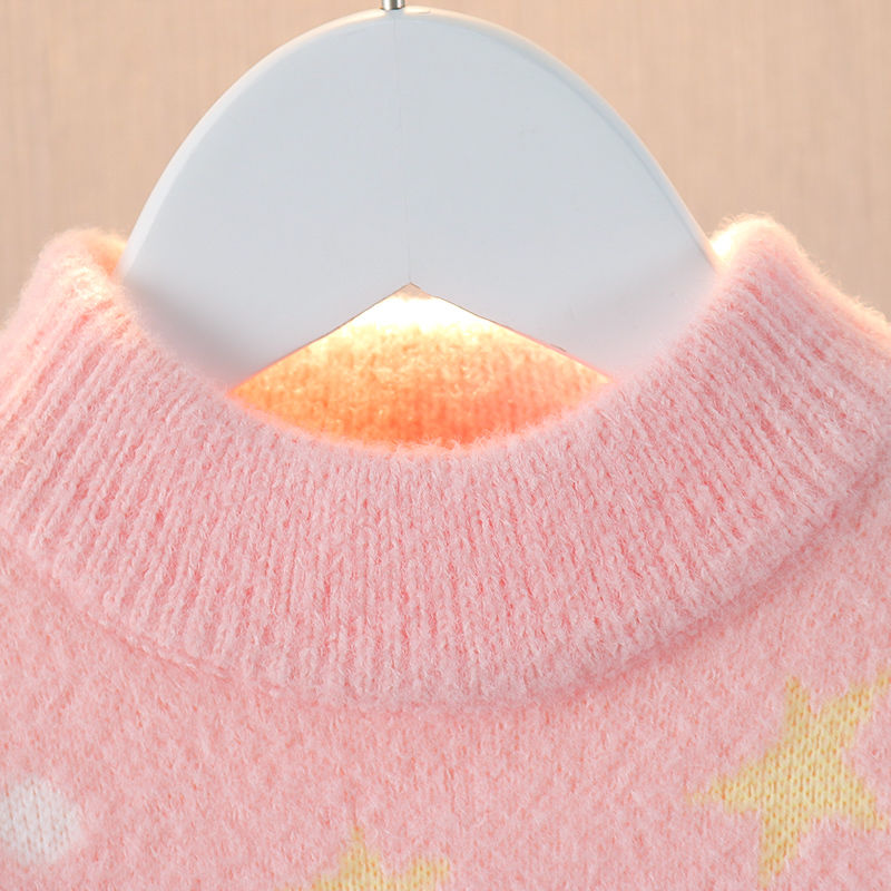女童毛衣秋冬新款儿童洋气卡通毛衣女孩韩国绒冬装加厚打底衫