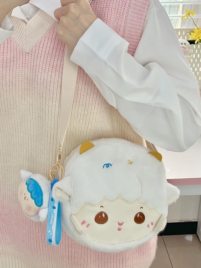 可愛小羊毛絨包包女2023秋冬新款潮百搭卡通單肩包軟妹少女斜挎包