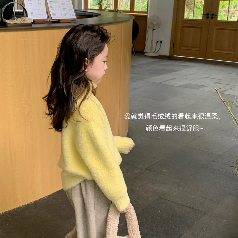 Girls turtleneck solid color Korean sweater autumn and winter children's soft and waxy western style children's long-sleeved warm knitted sweater children's clothing