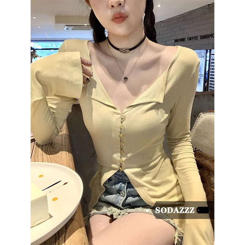 SODAZZZ甜辣妹長袖t恤女秋裝新款韓版修身設計感洋氣顯瘦打底上衣