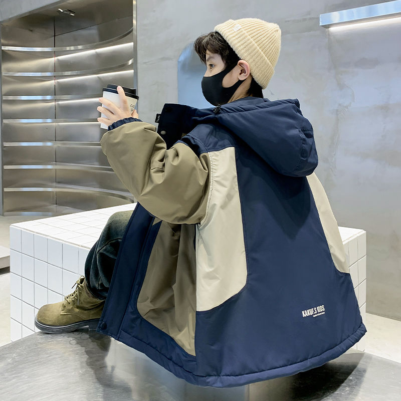 兒童裝男童秋冬夾棉外套2023新款男孩中大童冬裝加厚風衣派克服潮