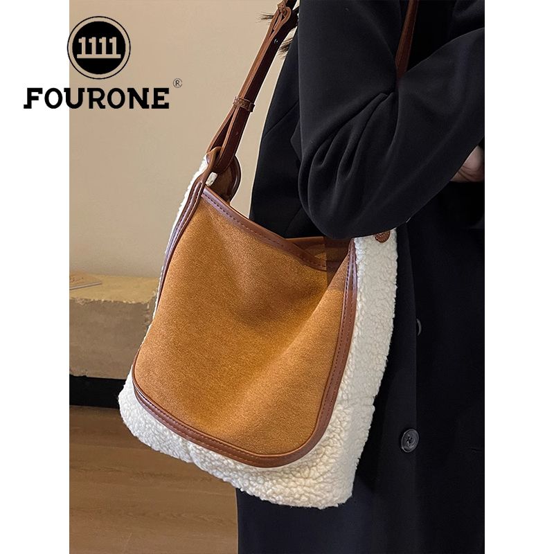 FOUR ONE Lammwollplüsch für Damen, neue, vielseitige Umhängetasche mit großem Fassungsvermögen und hochwertiger Wassereimer_voghion.com