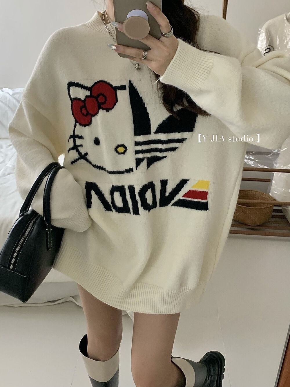 潮流韓系慵懶風毛衣女秋冬新款時尚洋氣外穿顯瘦貓咪提花長袖上衣