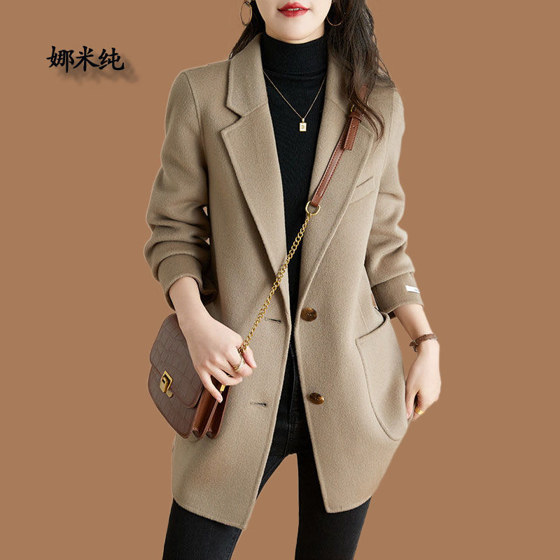 赫本風系帶毛呢大衣女2023新款秋冬高端氣質簡約通勤西裝呢子外套