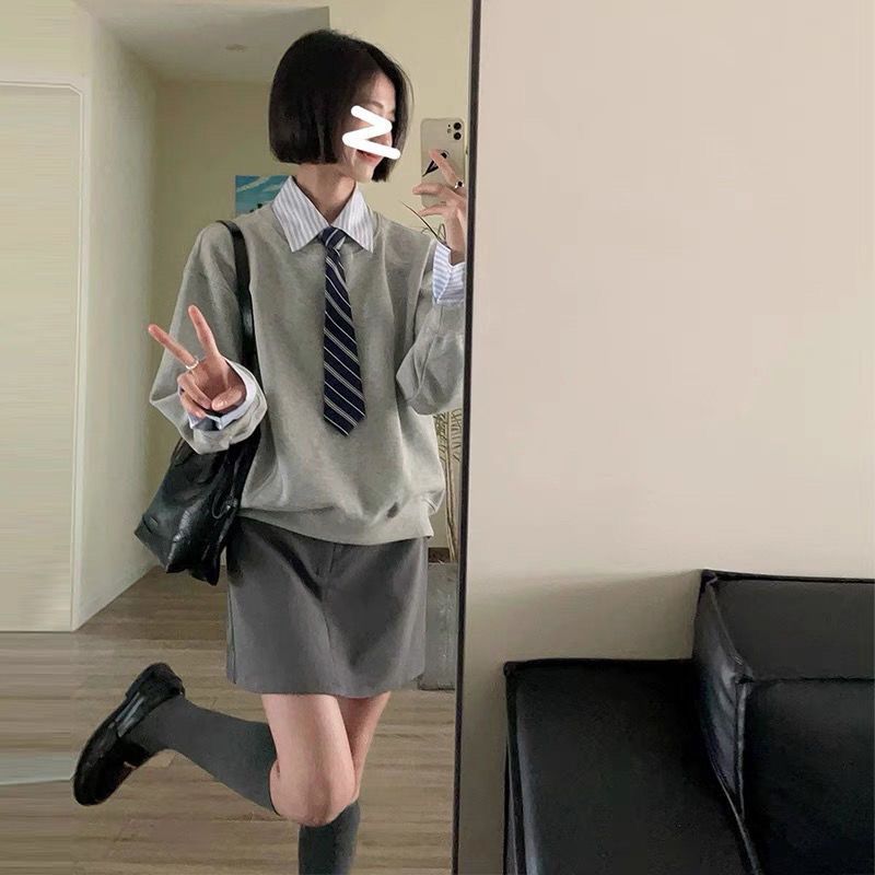 早秋季新款女裝套裝學院風復古休閒假兩件衛衣炸街時尚兩件套裙裝